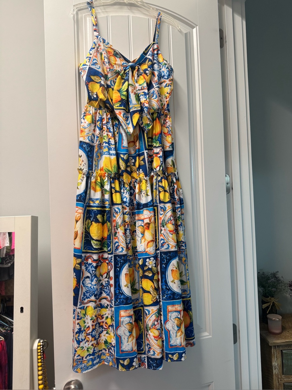Lemon Tile Print Maxi Skirt — Navy & Yellow Floral Tile Pattern